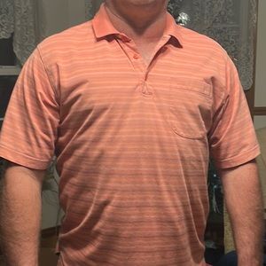 IZOD Men's large golf polo‎ shirt peach with stripes great condition cotton